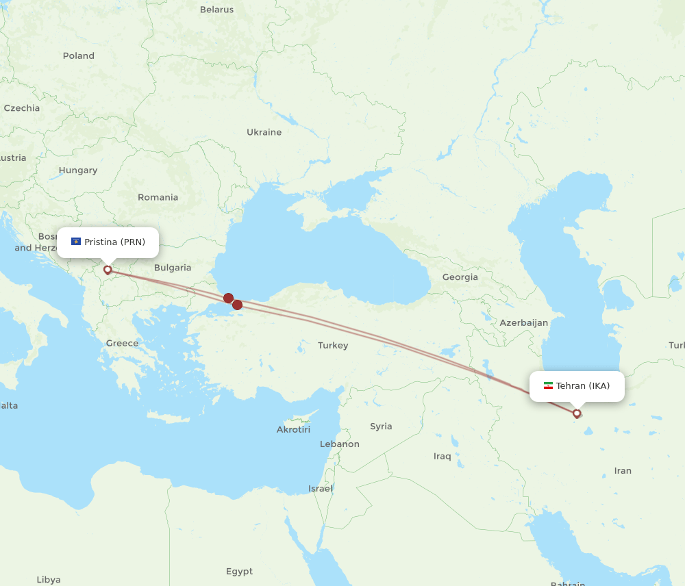 PRN-IKA flight routes