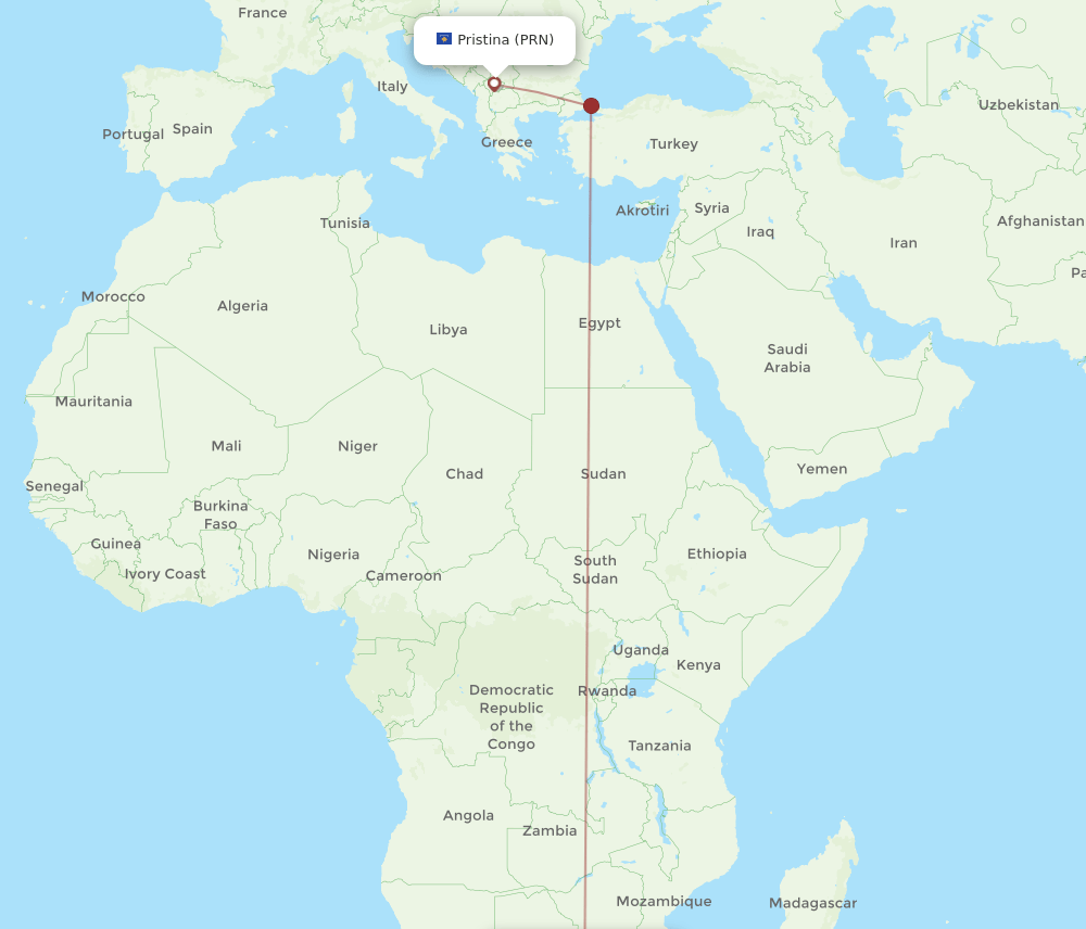 PRN-JNB flight routes