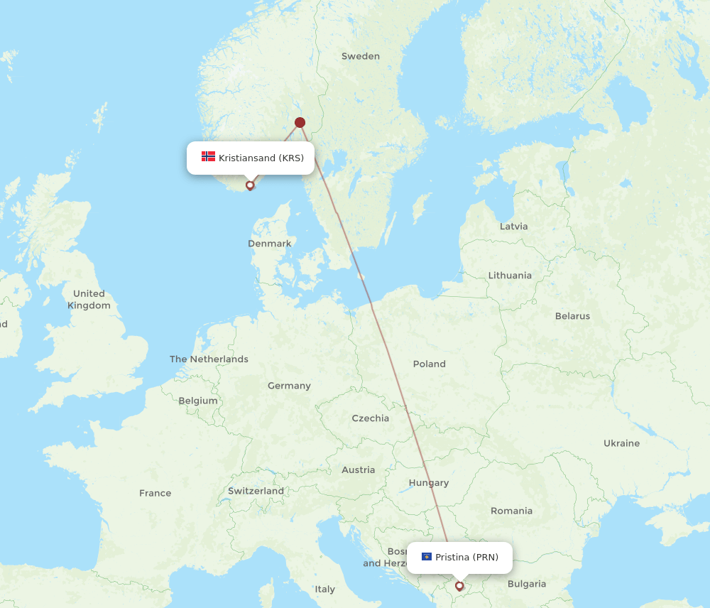 PRN-KRS flight routes