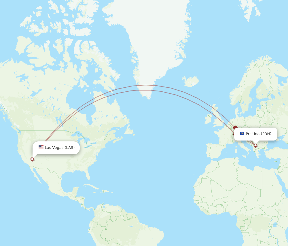 PRN to LAS flights and routes map
