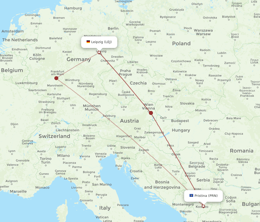 PRN-LEJ flight routes