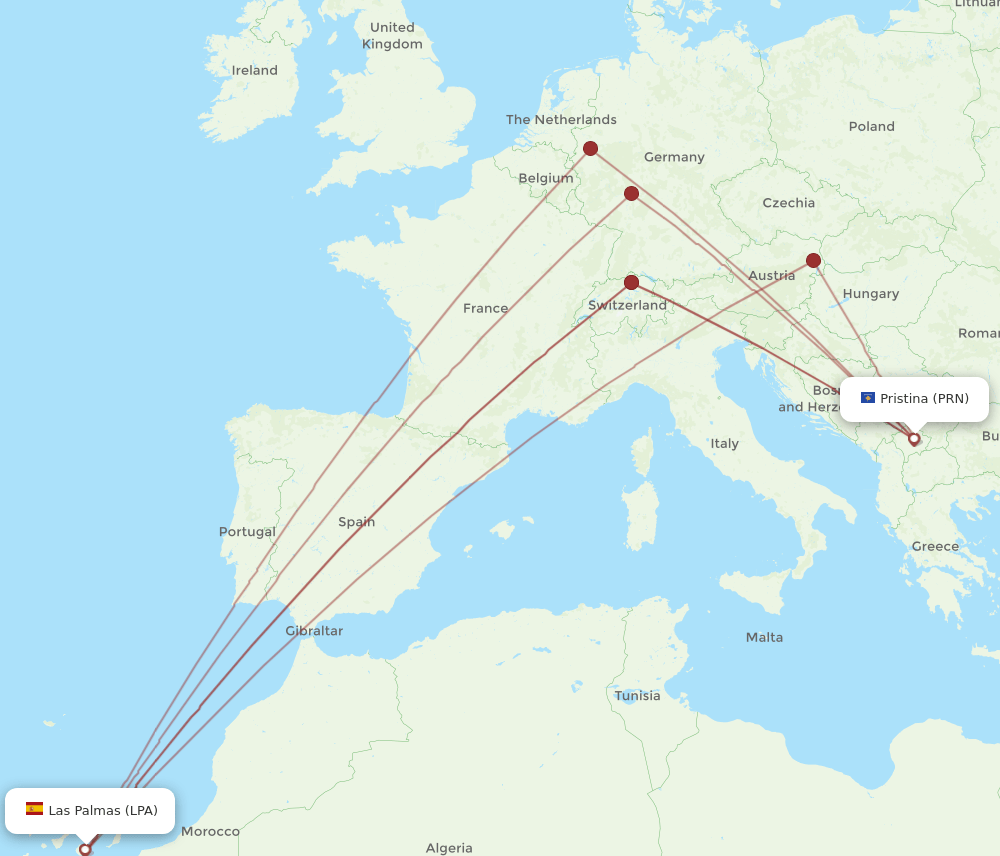 PRN-LPA flight routes