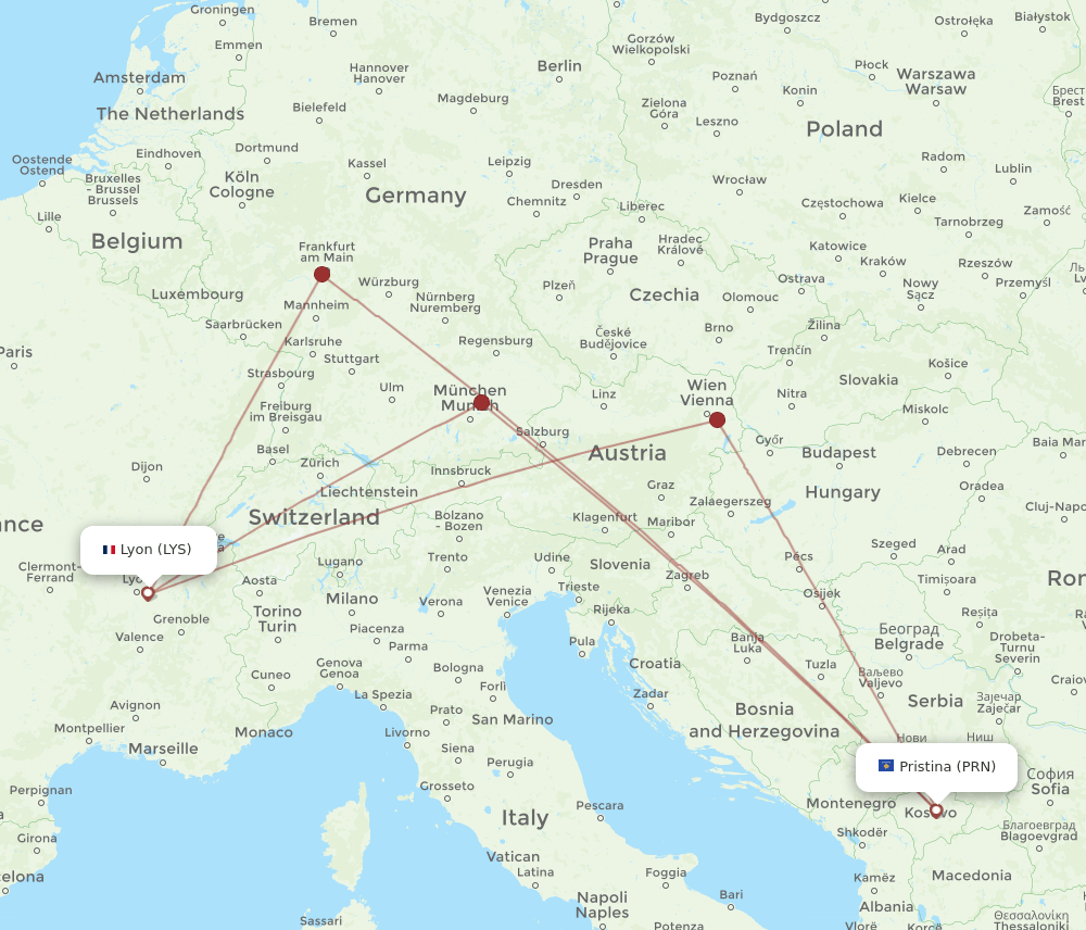 PRN-LYS flight routes