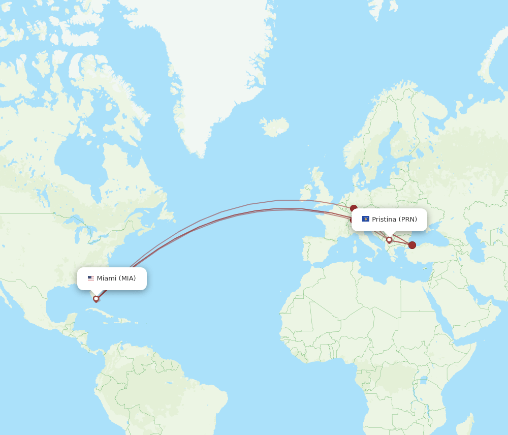PRN-MIA flight routes