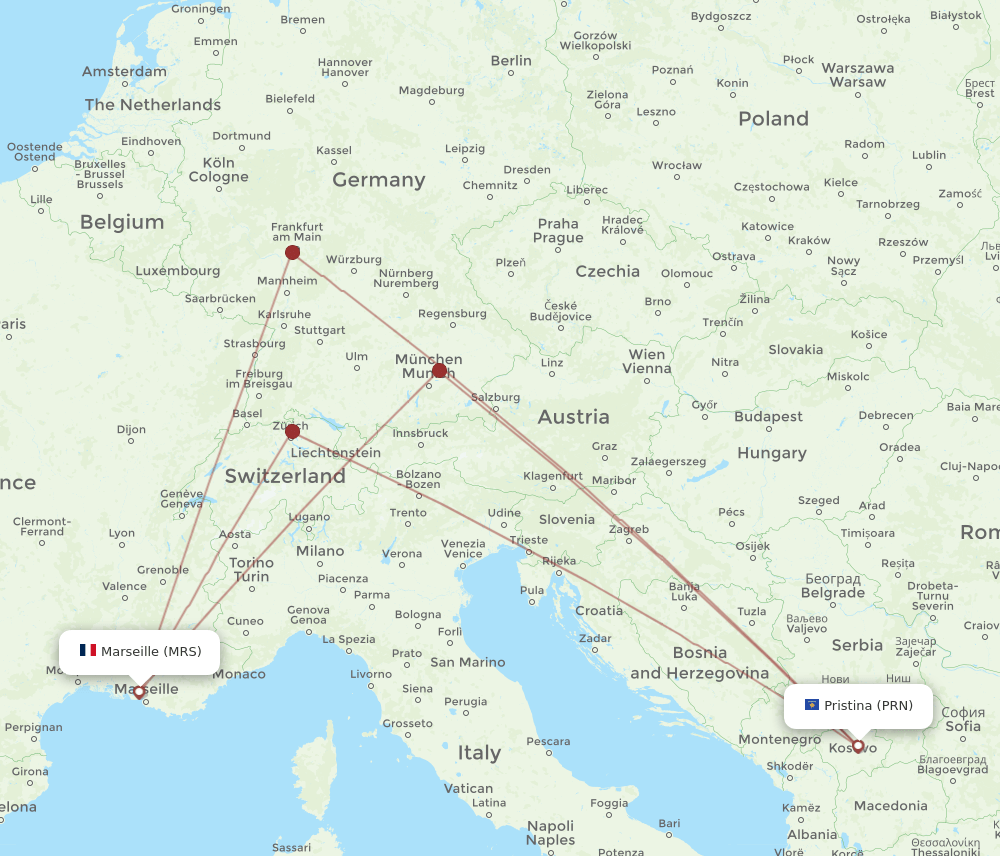 PRN-MRS flight routes