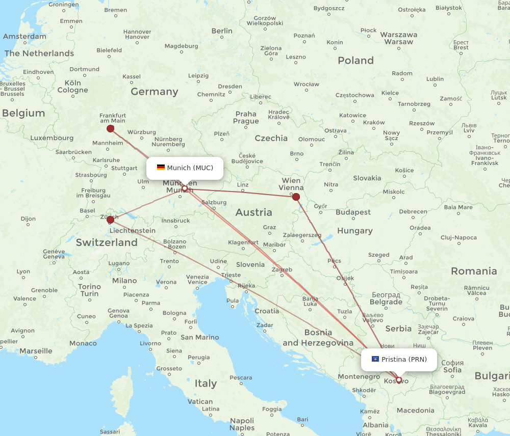 PRN-MUC flight routes