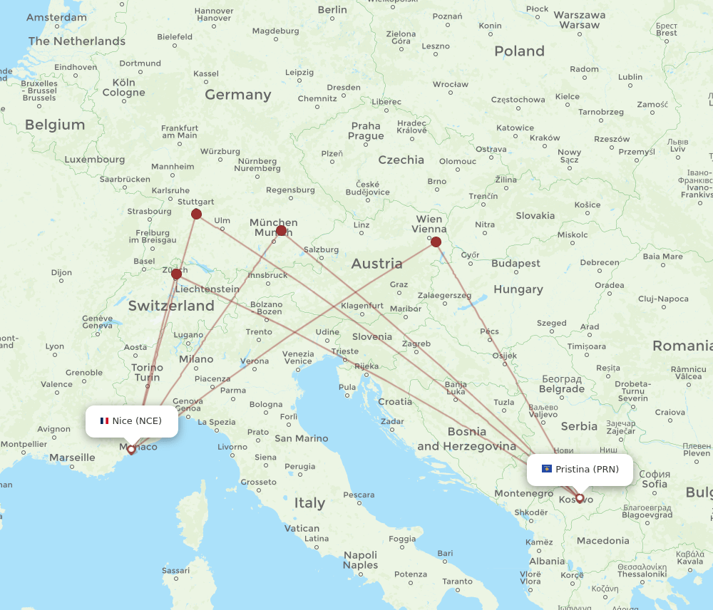 PRN-NCE flight routes