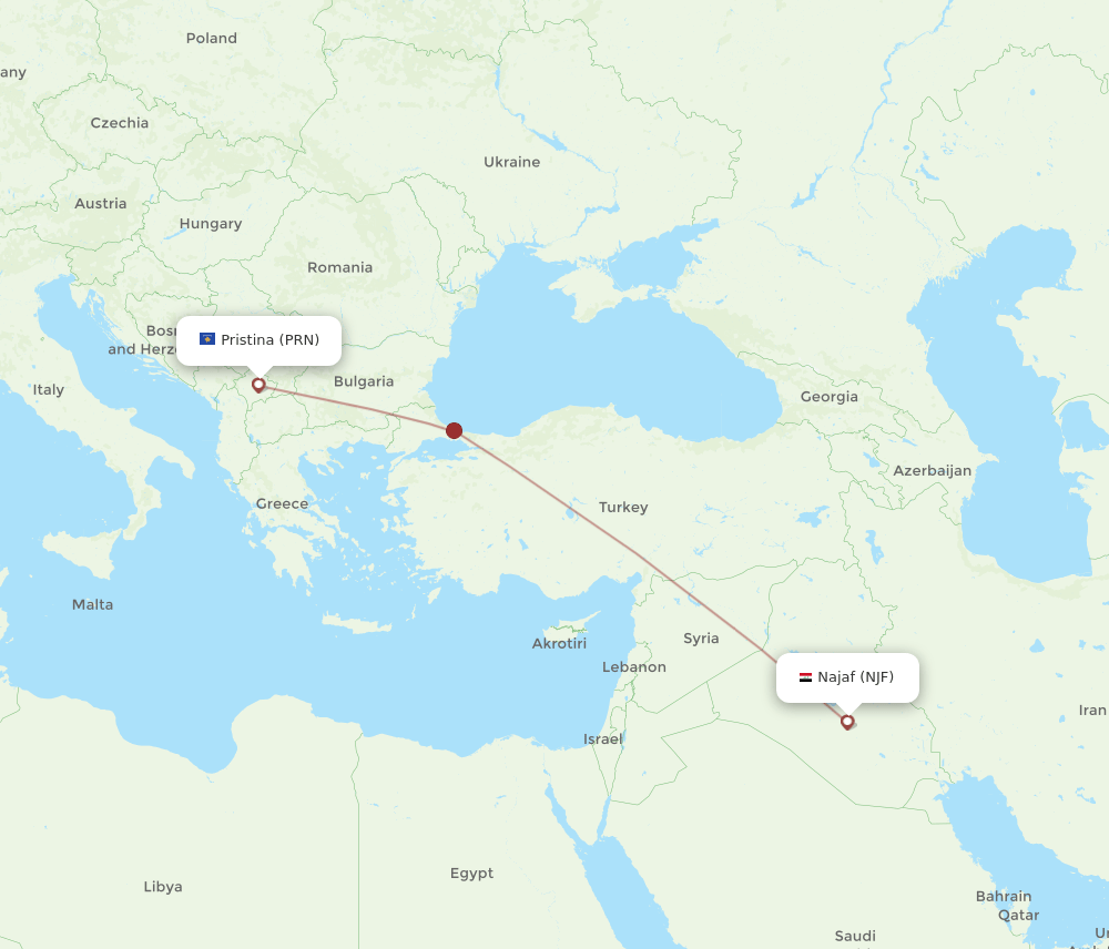 PRN-NJF flight routes