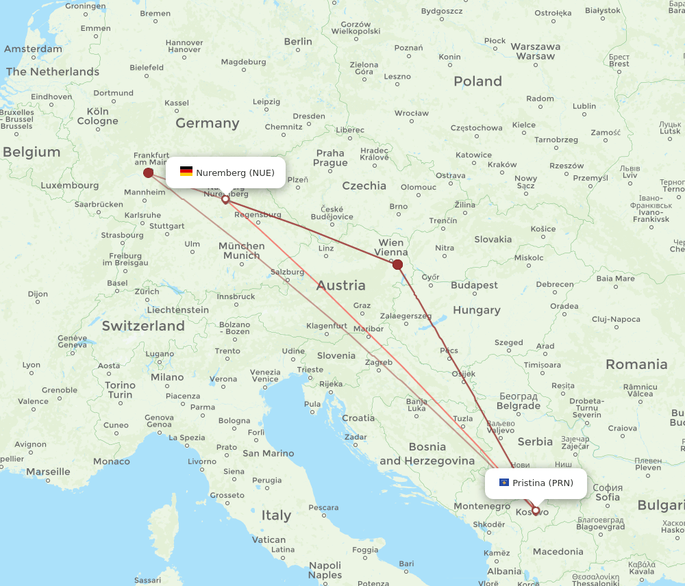 PRN-NUE flight routes