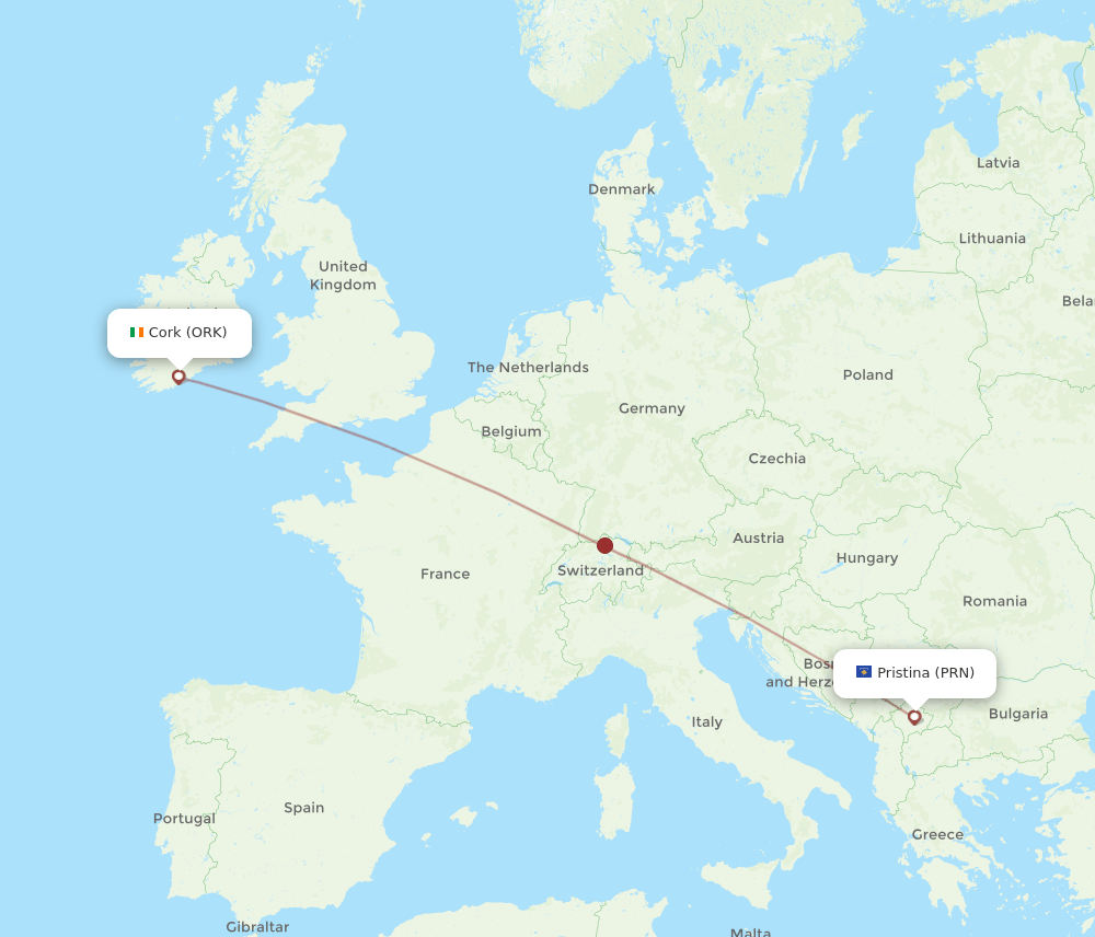 PRN-ORK flight routes