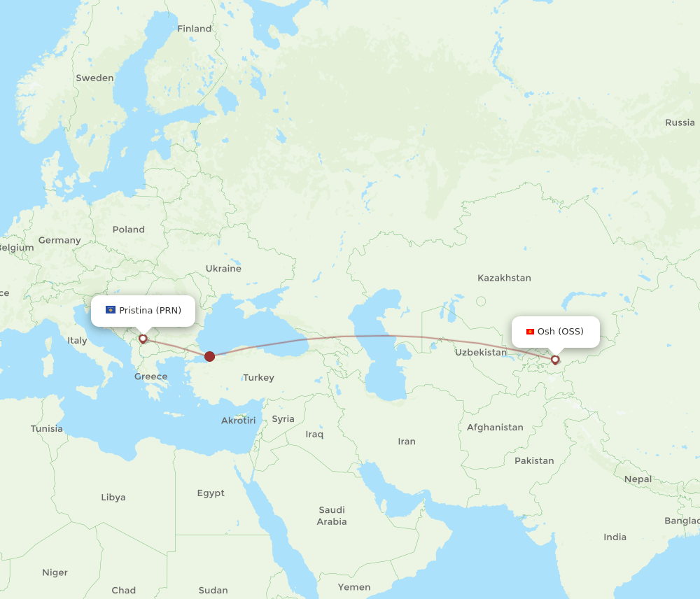 PRN to OSS flights and routes map
