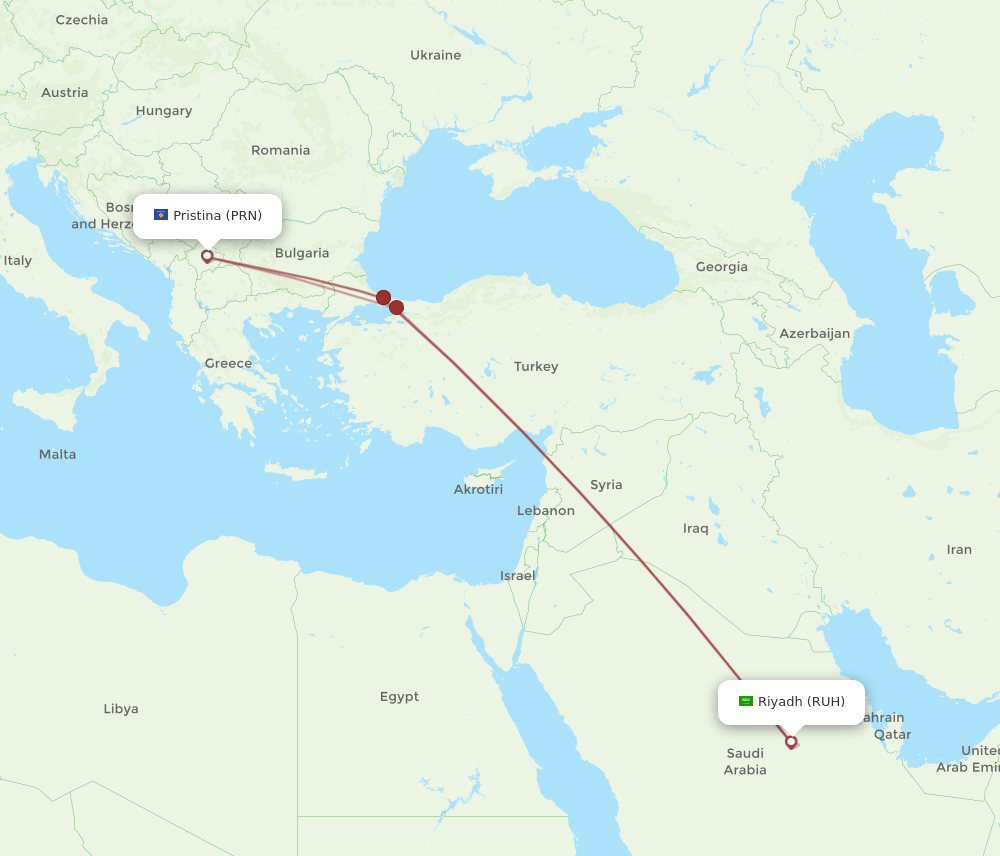 PRN-RUH flight routes