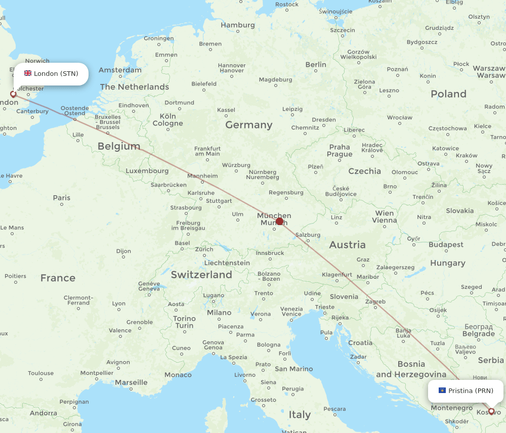 PRN-STN flight routes