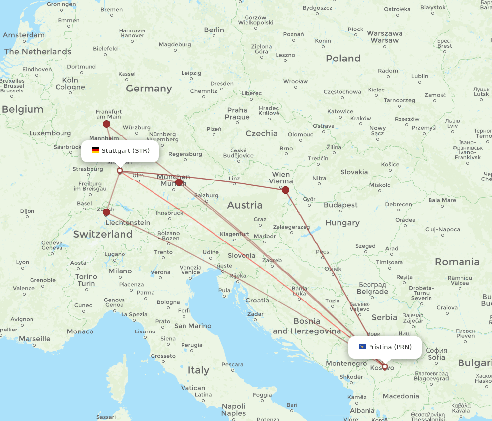 PRN-STR flight routes