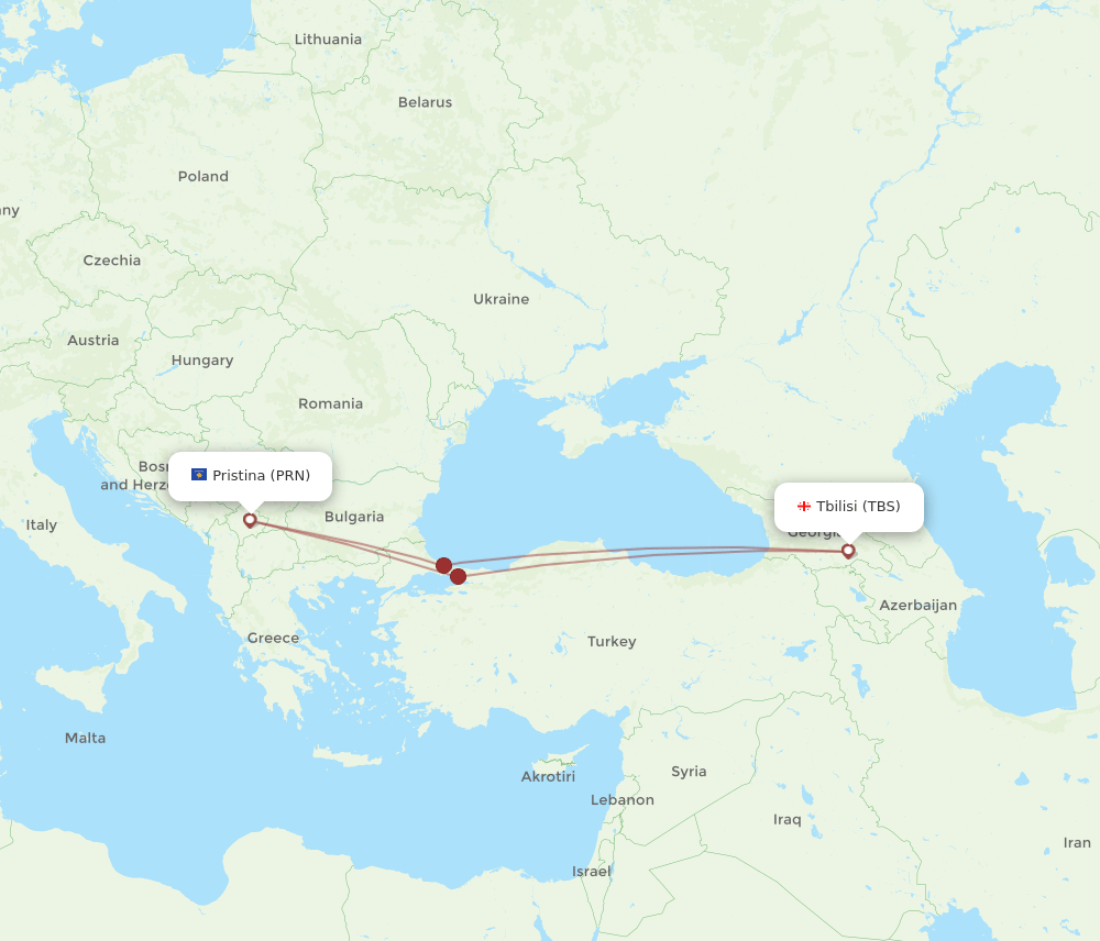 PRN-TBS flight routes