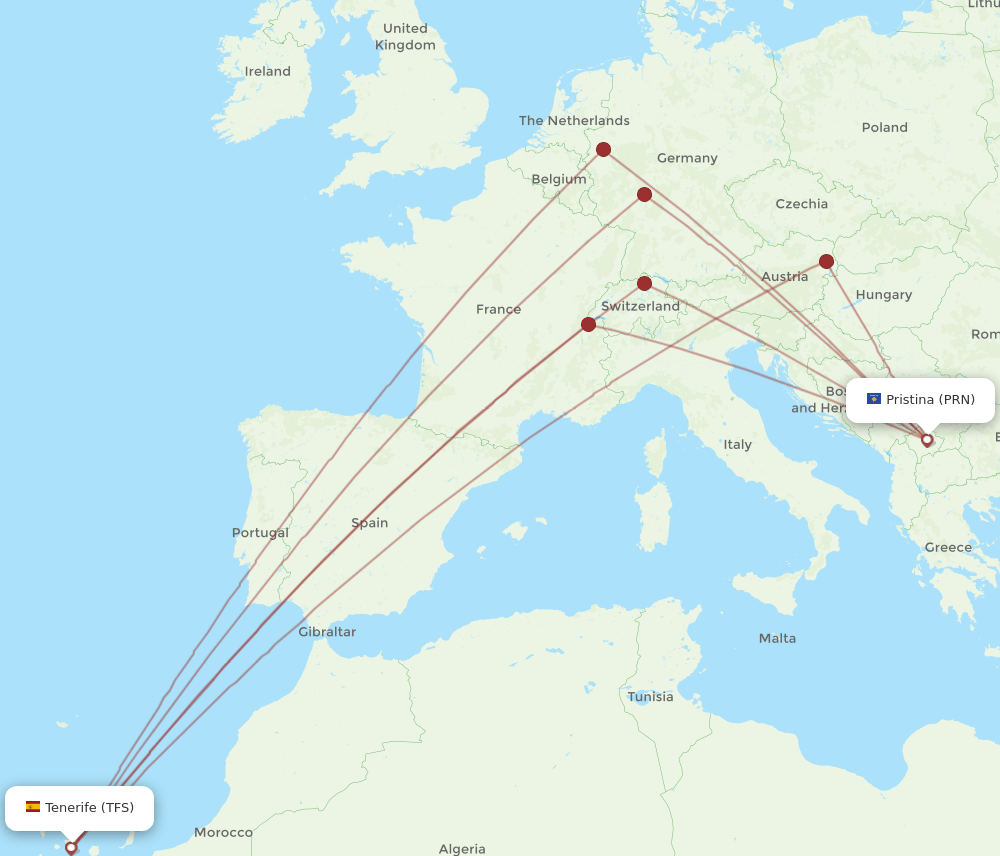 PRN-TFS flight routes