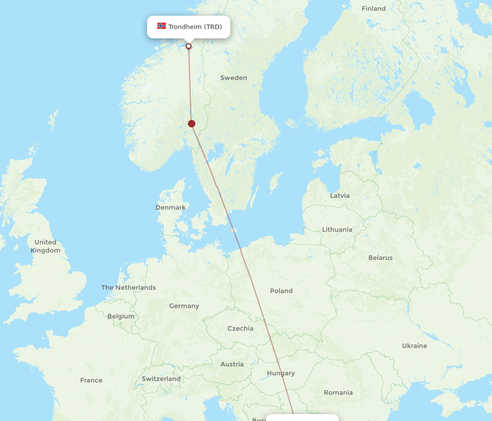 PRN-TRD flight routes