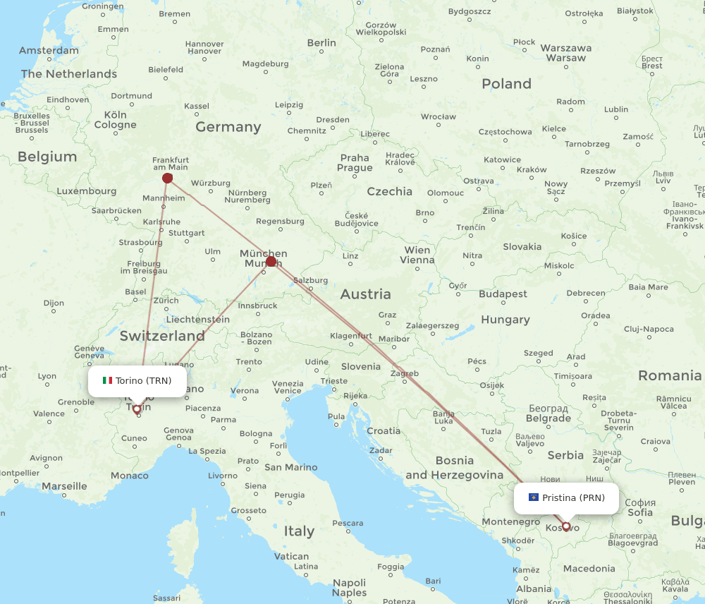 PRN to TRN flights and routes map