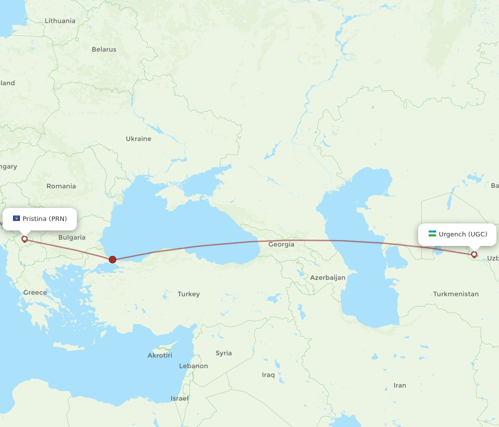 PRN to UGC flights and routes map
