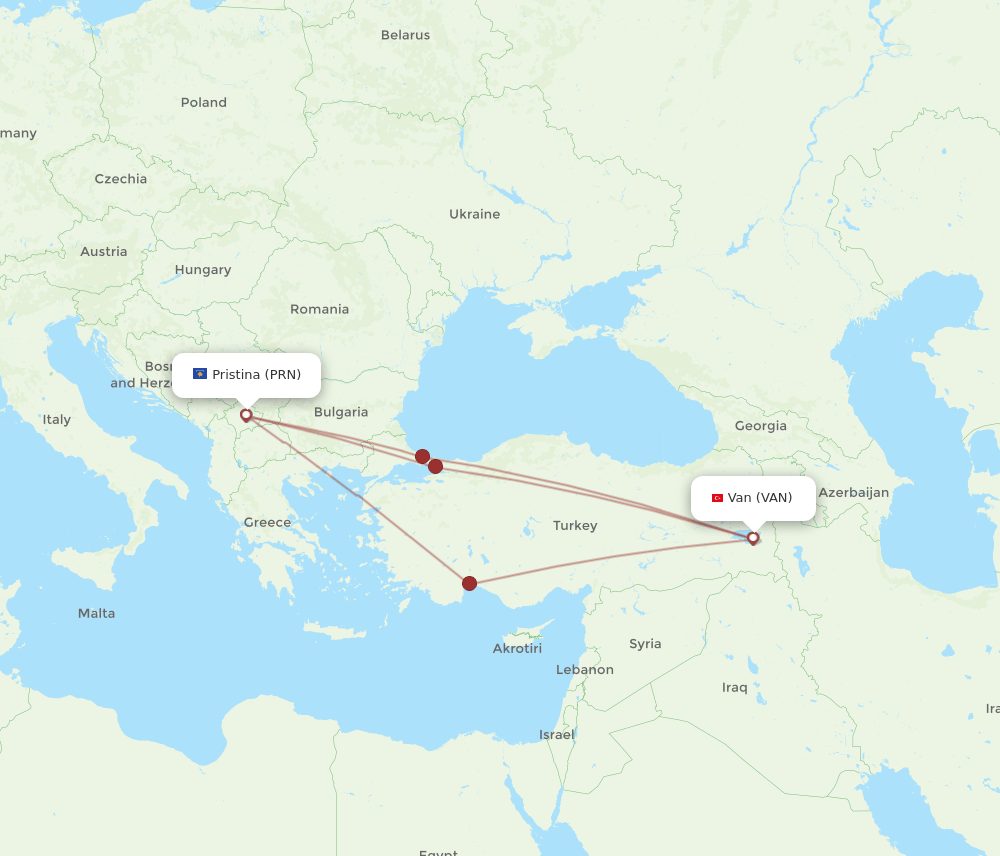 PRN-VAN flight routes