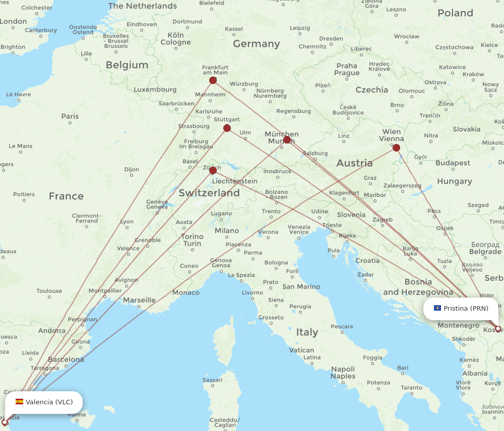 PRN-VLC flight routes
