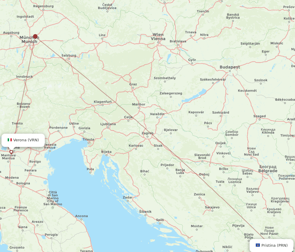VRN to PRN flights and routes map