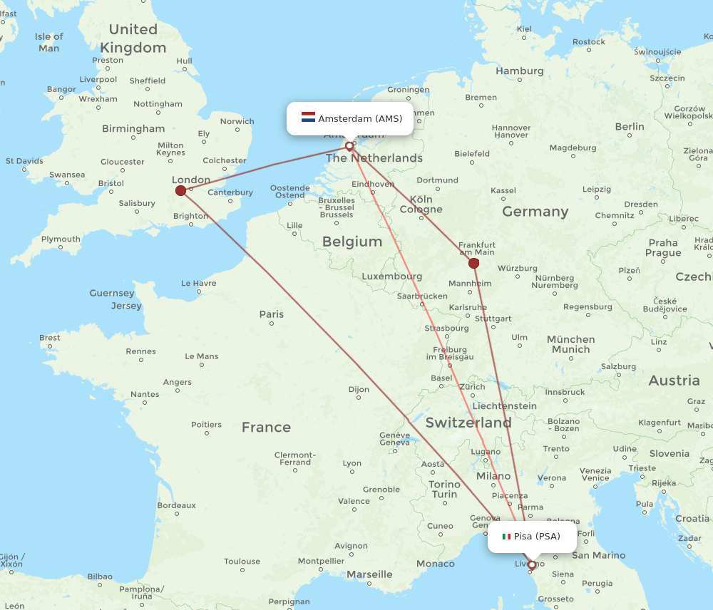 PSA to AMS flights and routes map