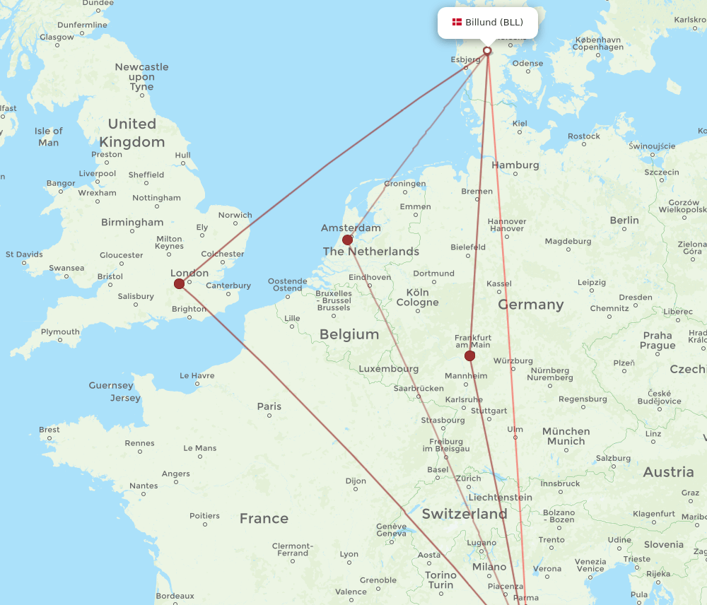 PSA to BLL flights and routes map