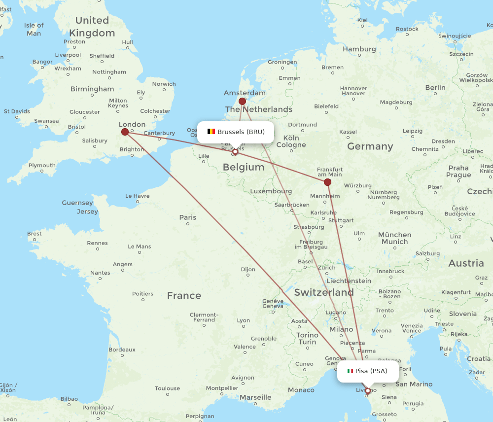 PSA-BRU flight routes
