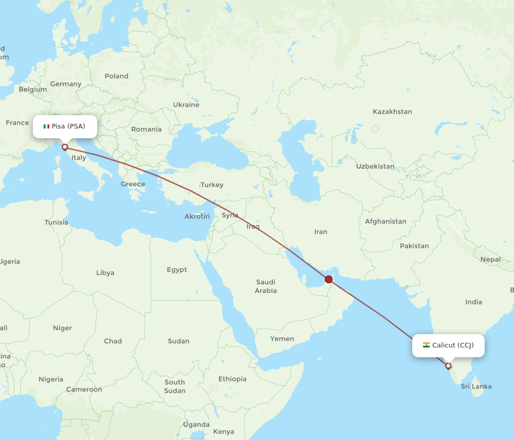 PSA to CCJ flights and routes map