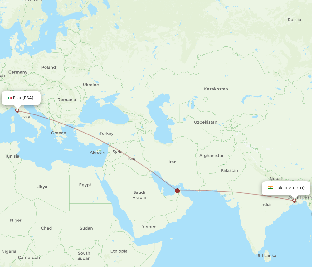 CCU to PSA flights and routes map