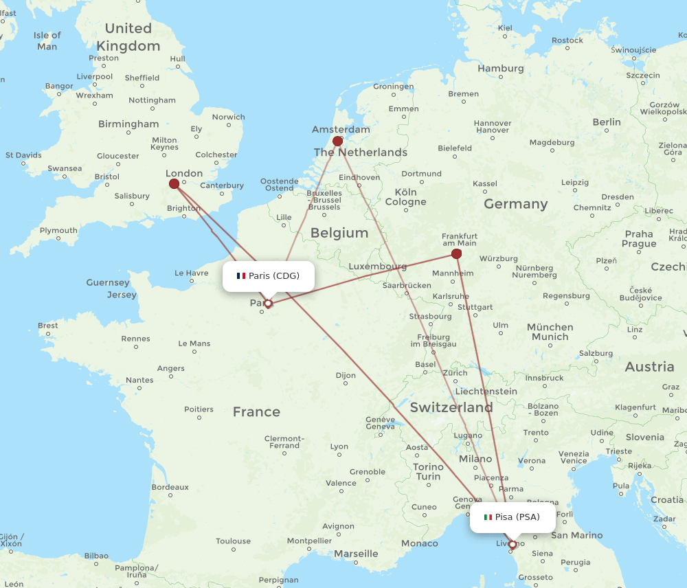 PSA to CDG flights and routes map