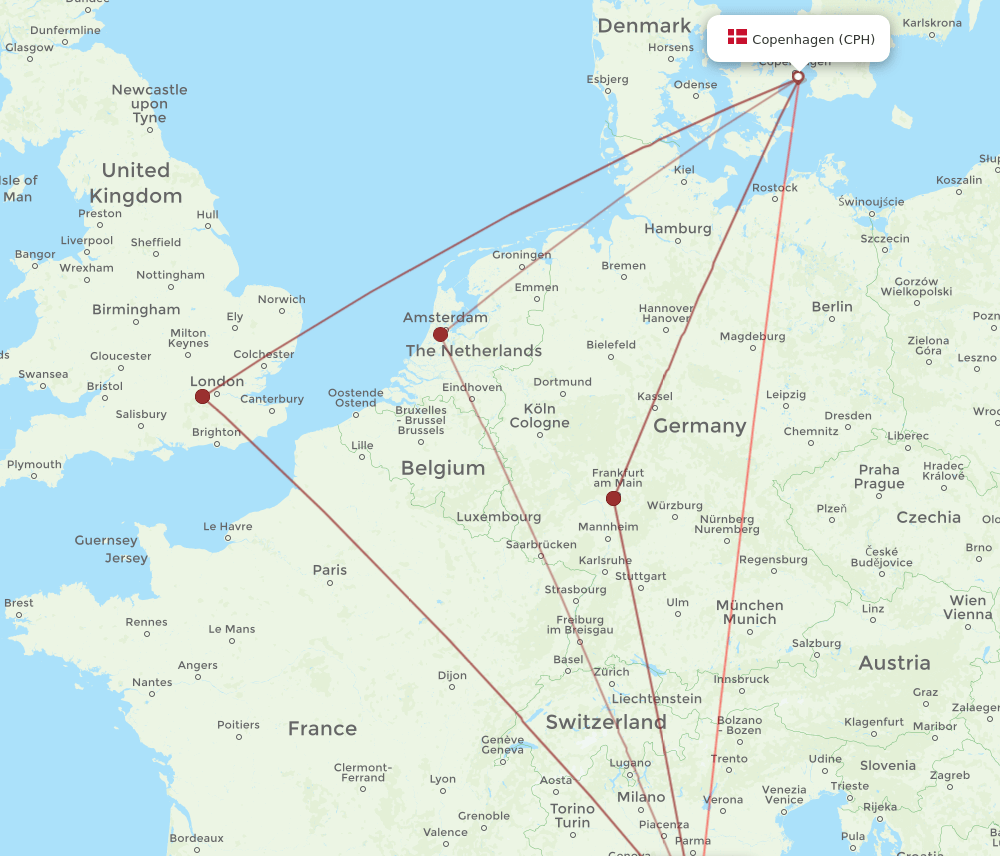 PSA-CPH flight routes