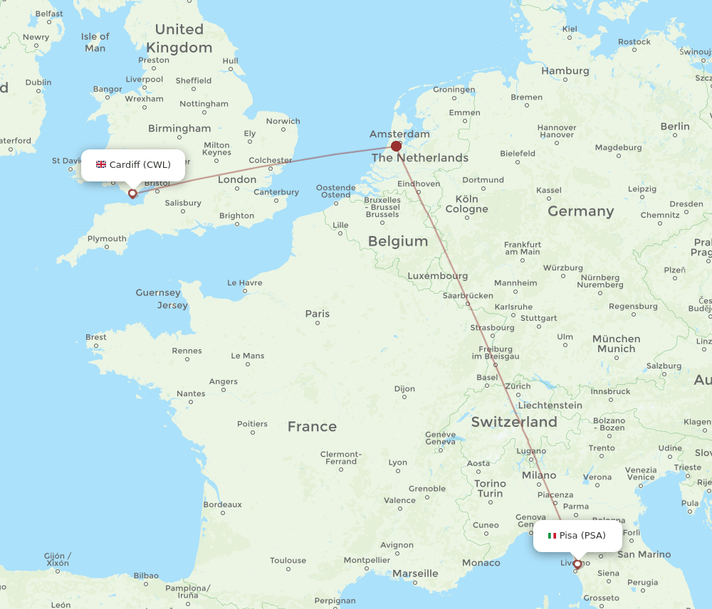 PSA to CWL flights and routes map