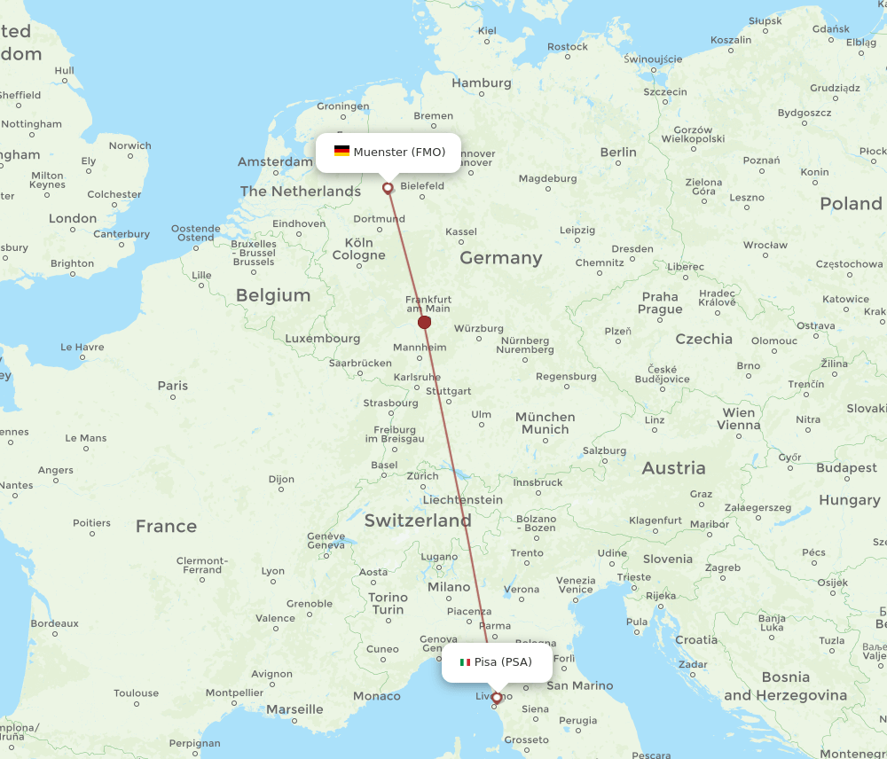 Pisa - Muenster route map and flight paths