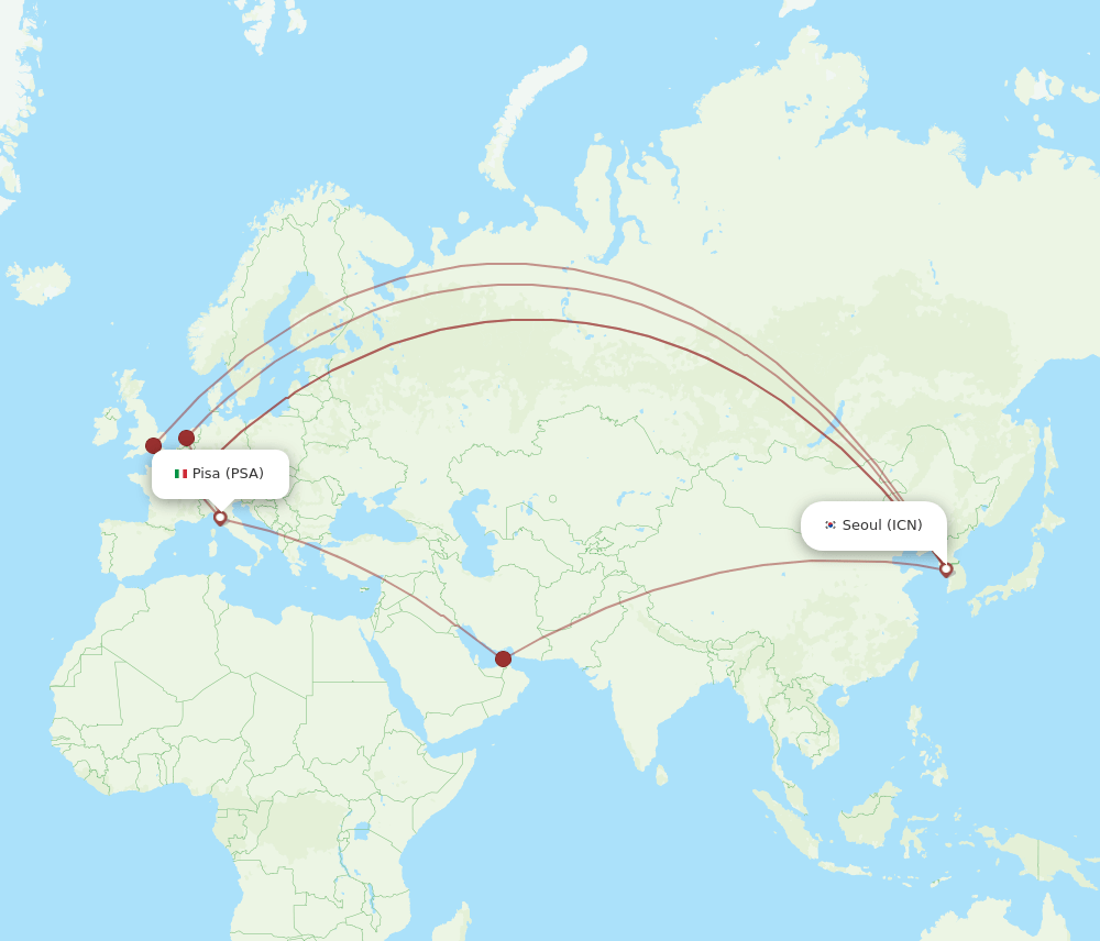 PSA to ICN flights and routes map