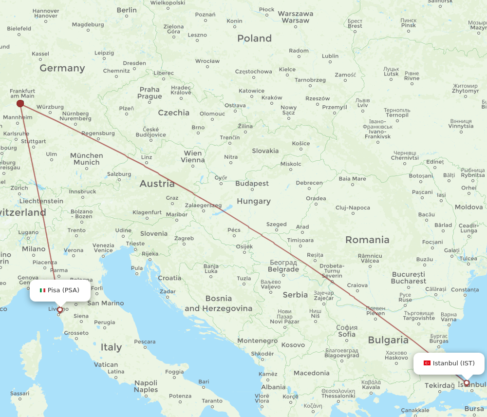 IST to PSA flights and routes map