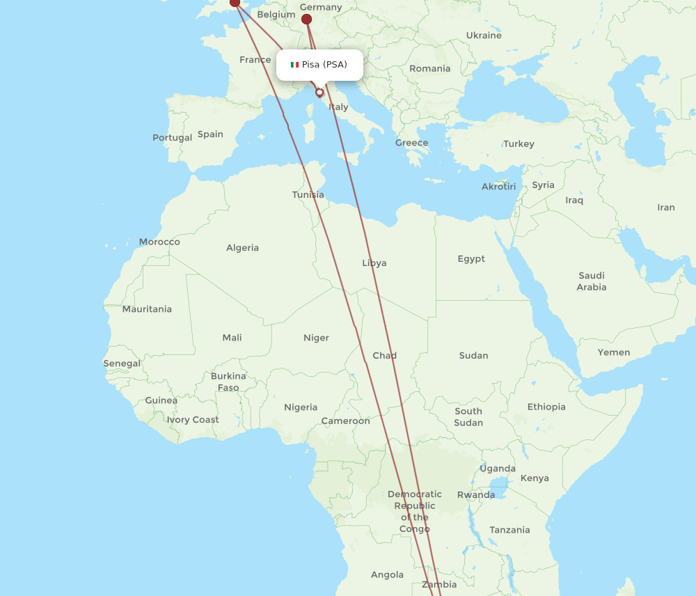 PSA to JNB flights and routes map