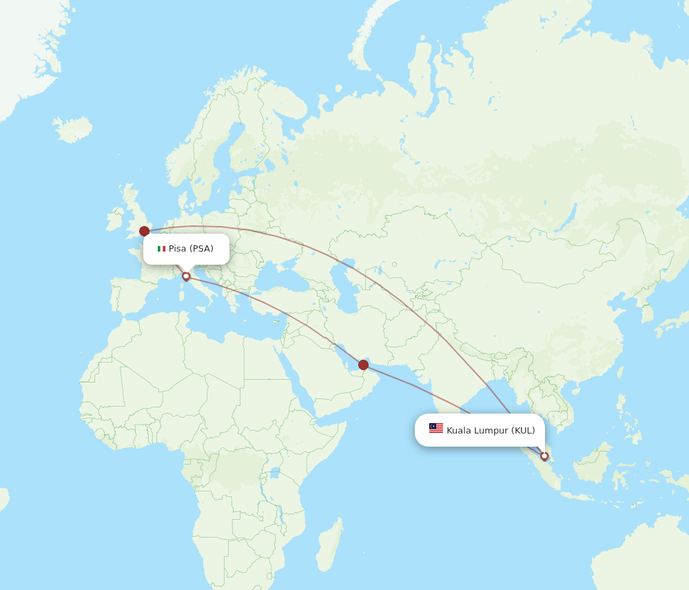 PSA-KUL flight routes