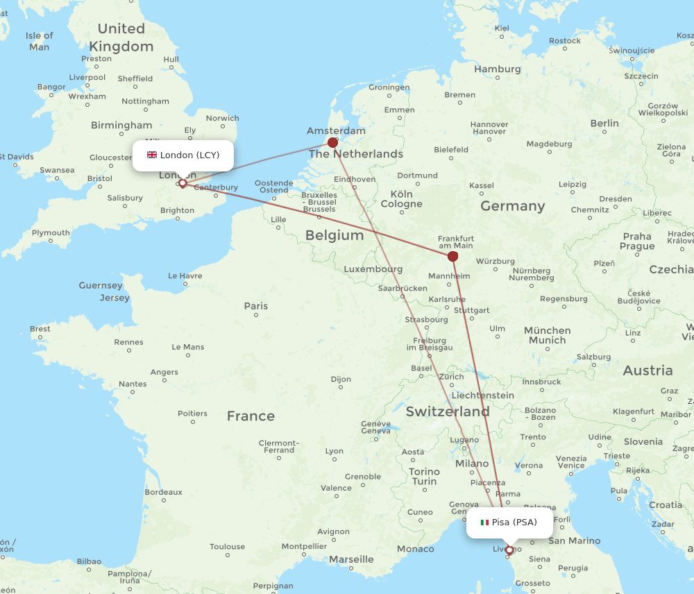 PSA to LCY flights and routes map