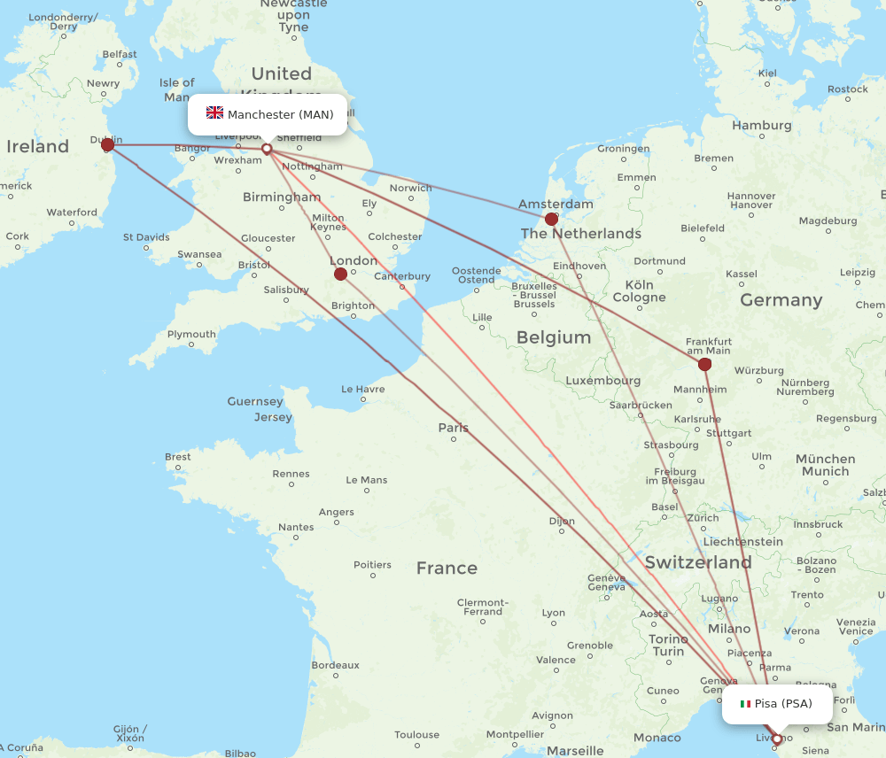 PSA to MAN flights and routes map