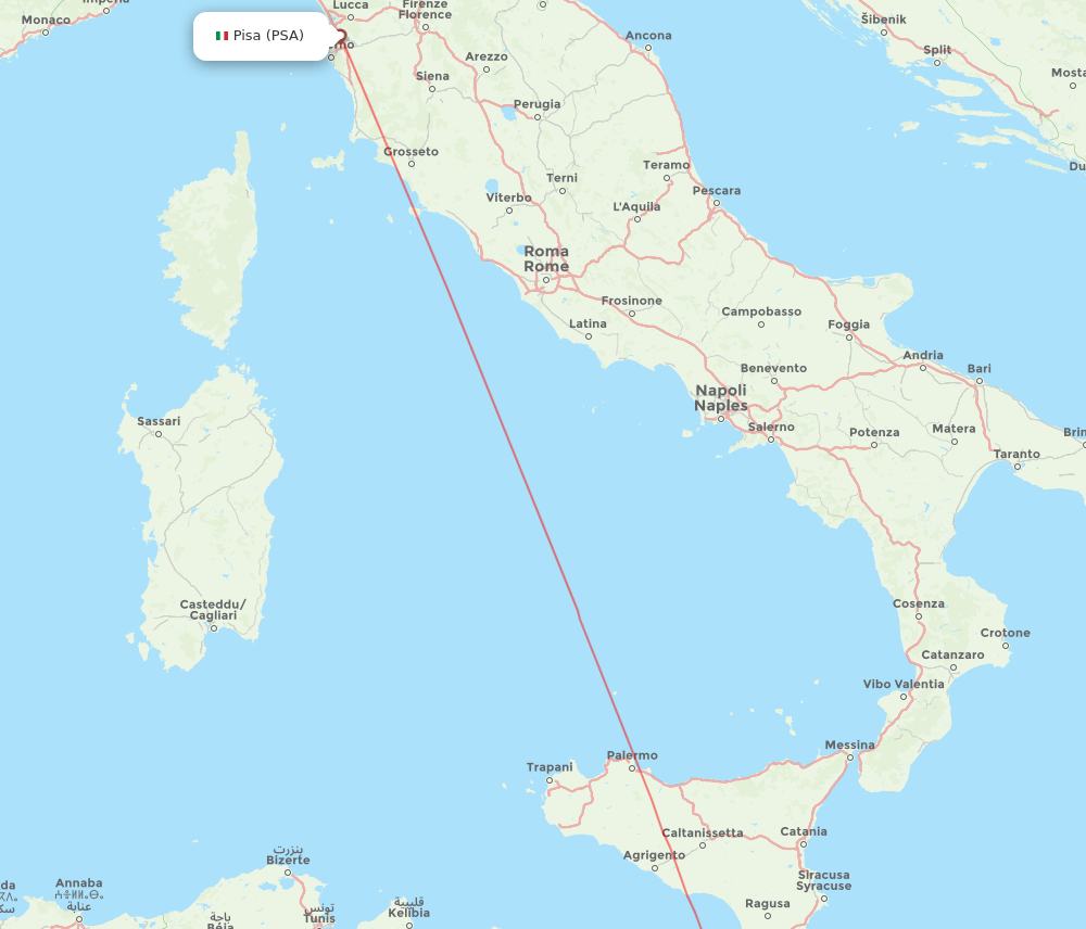 PSA to MLA flights and routes map