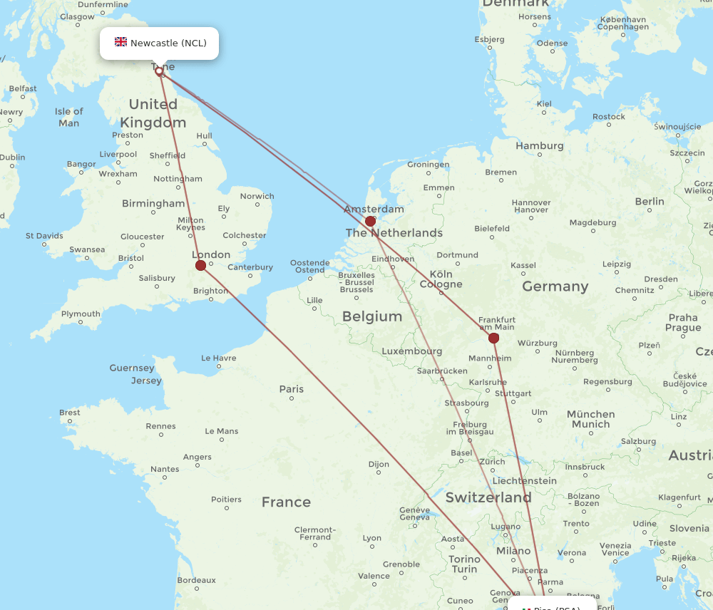 PSA to NCL flights and routes map