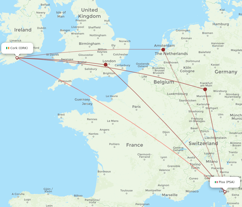 PSA to ORK flights and routes map