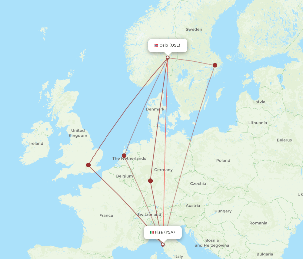 PSA to OSL flights and routes map