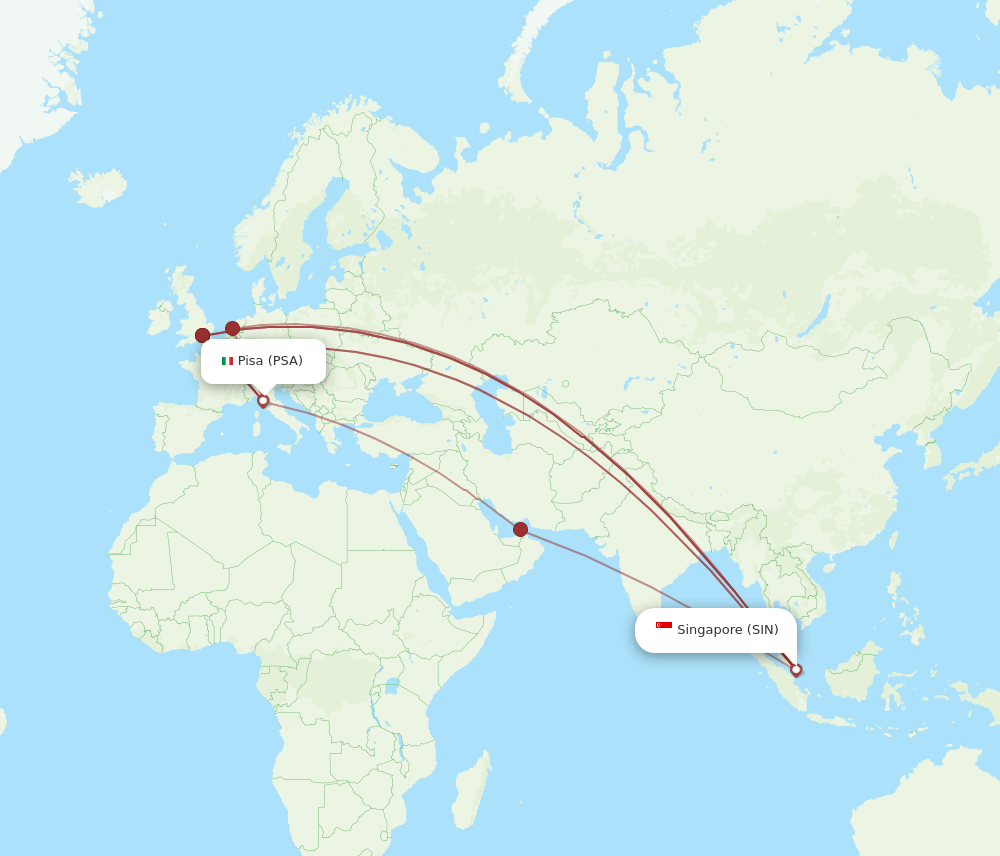 PSA to SIN flights and routes map