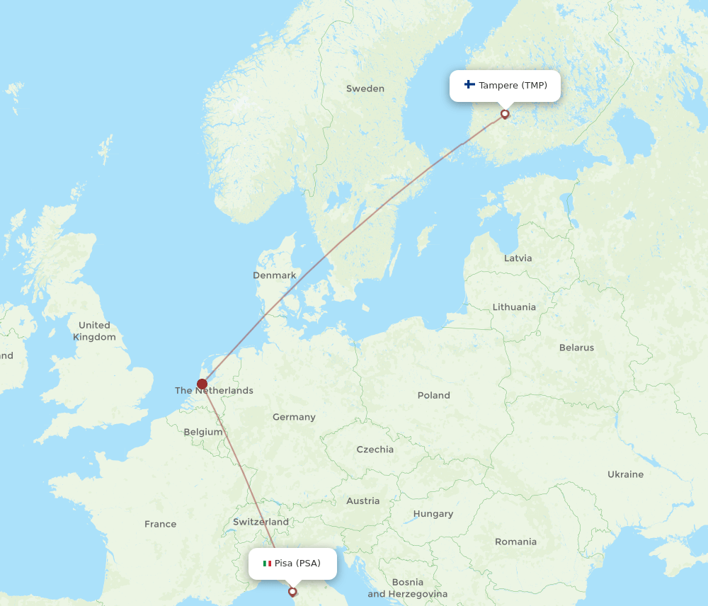 PSA to TMP flights and routes map