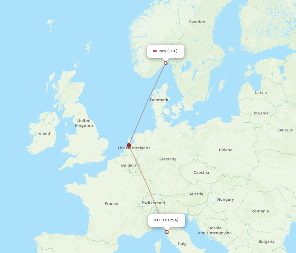 Pisa - Sandefjord route map and flight paths