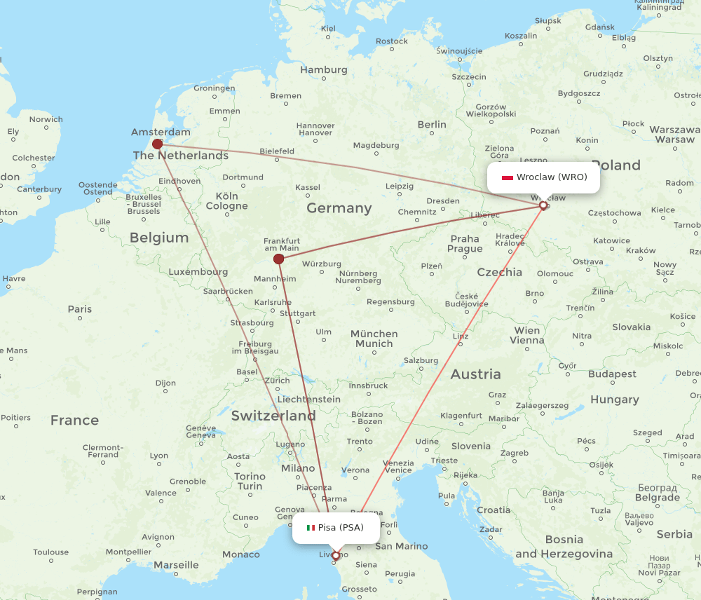 PSA-WRO flight routes