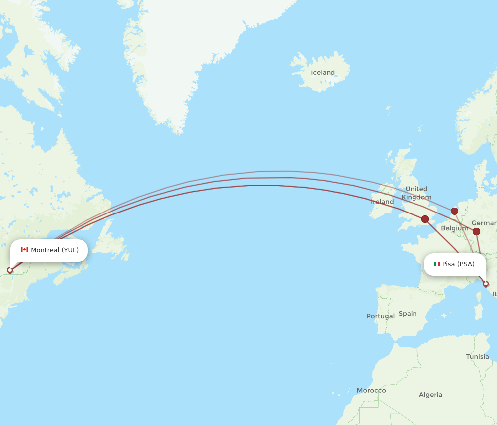 PSA-YUL flight routes